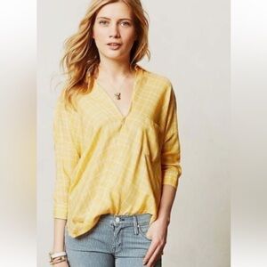 Anthropologie Holding Horses Womens Western Style Wrap Blouse Size 14 Yellow Y2K